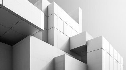 Modern monochrome building with abstract geometric shapes