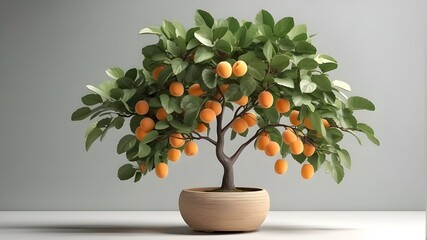  3D apricot fruit potted tree with ultra-realistic leaves