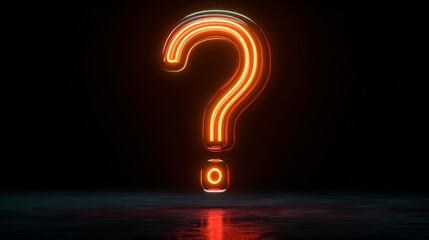 Neon Question Mark Casting Red Glow on Dark Surface - obrazy, fototapety, plakaty