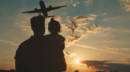 happy family silhouette teamwork concept slow motion video. daughter little girl sitting on his father man neck depicts lifestyle a flight of an airplane playing a pilot. parent dad and child kid - Powered by Adobe