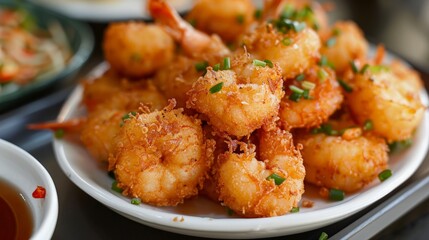 Prawn Popia, bite size, golden brown fried, delicious taste, suitable for snacks or appetizers. - obrazy, fototapety, plakaty