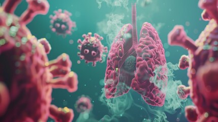 Lung infection simulation footage. Coronavirus with lung - obrazy, fototapety, plakaty