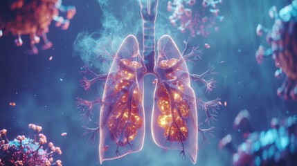 Lung infection simulation footage. Coronavirus with lung