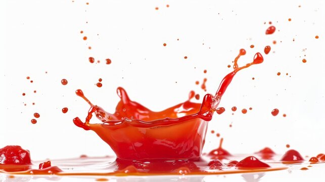 Red tomato ketchup splash on white background