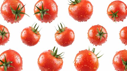 Tomato isolated. Tomatoes with drops on white background. Set of wet tomato. With clipping path.