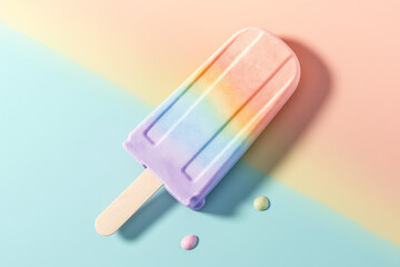 Delicious pastel colored ice cream popsicle on simple background 