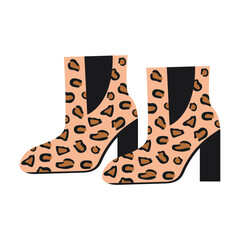 Elegant women leather boots with leopard print