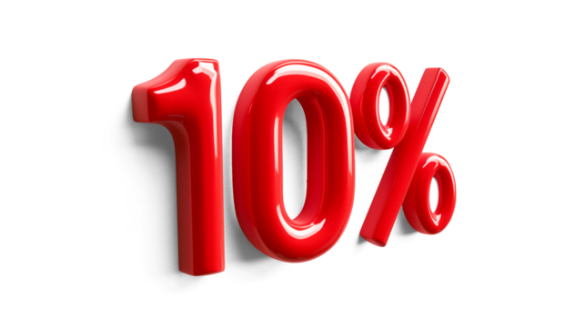 3D letter 100% in hero red and white on a transparent background