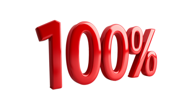 3D letter 100% in hero red and white on a white background