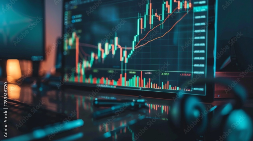 Poster stock graph and financial chart. analyze stock market finance volume of stock market with graph and 