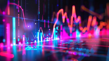 Stock graph and financial chart. Analyze stock market finance volume of stock market with Graph and chart holograph technology. High quality photo - obrazy, fototapety, plakaty