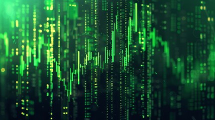 Obraz premium Stock market chart with green candlesticks going up indicating crypto rising in value. Graphical representation of volumes and time intervals of digital cryptocurrency past price movements