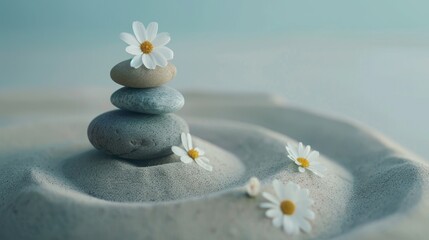 Obraz na płótnie Canvas A Balanced stones on a bed of sand