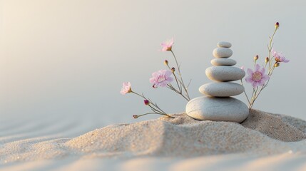 A Balanced stones on a bed of sand