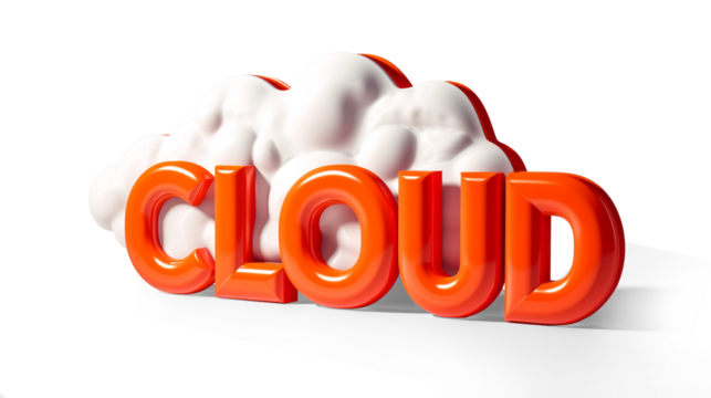 3D letter "CLOUD" in falling orange on a transparent background