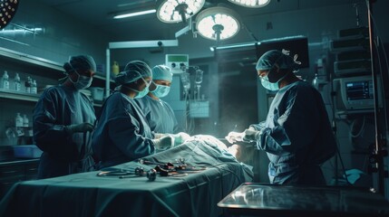 Team surgeon at work in operating room - obrazy, fototapety, plakaty