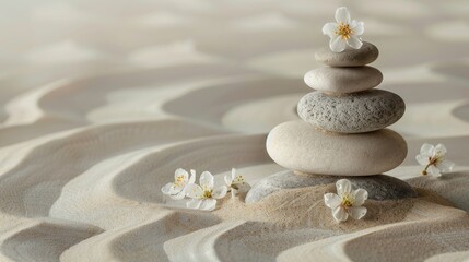 Fototapeta na wymiar A Balanced stones on a bed of sand