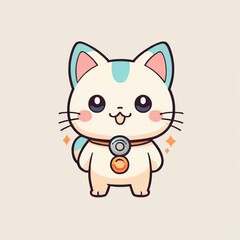 Happy Cartoon white Kitten Standing