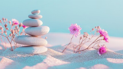 Obraz na płótnie Canvas A Balanced stones on a bed of sand