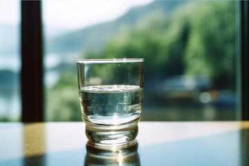 コップ, 水, 朝, 水が入ったコップ, テーブルに置かれたコップ, cup, water, morning, cup with water in it, cup on table