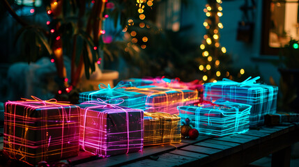 Light Painting of Gift Boxes Outlines at Night