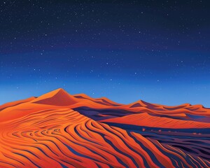 Fototapeta na wymiar Stylized digital illustration of a desert at dusk