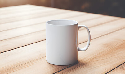 Fototapeta premium Light Wood Countertop for Mug Mockup