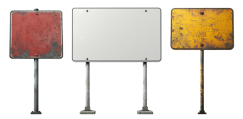 Old blank road sign isolated on transparent background