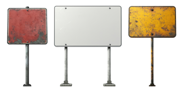 Old blank road sign isolated on transparent background