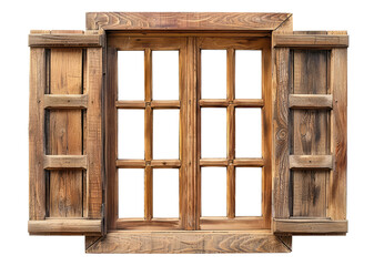 Open wooden window isolated on transparent background