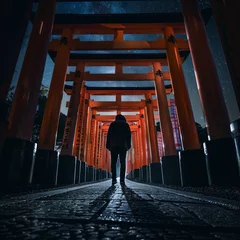Deurstickers silhouette of a person in a fushimi inari taisha © AHA