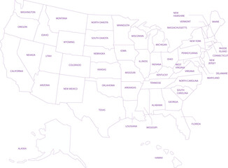 vector map of United States of America
with full names of states. USA map isolated
on white background. United States of
America country. Vector template for
website, design, cover, infographics.