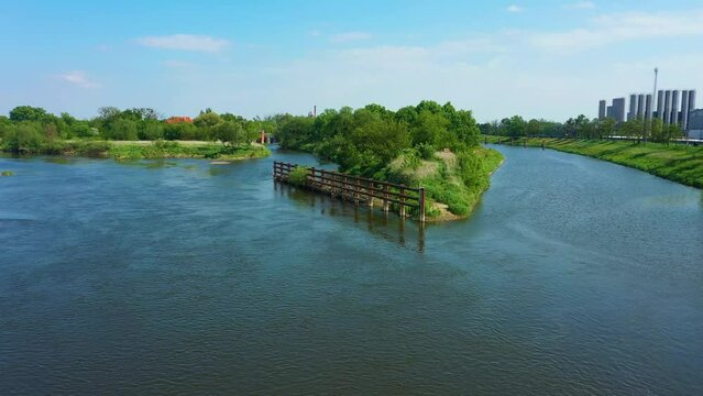 Beautiful Landscape River Odra Olawa Rzeka Aerial View Poland