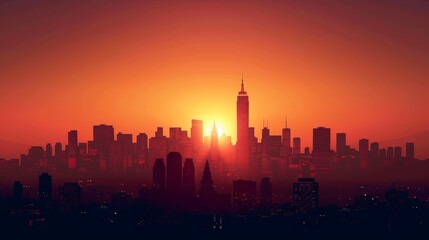 Fototapeta na wymiar City Skyline: A 3D vector illustration of a city skyline at dawn