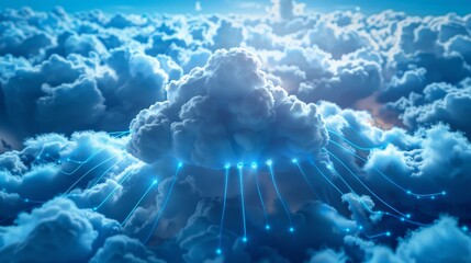 Cloud Networking: A 3D vector illustration of a cloud server floating in the sky