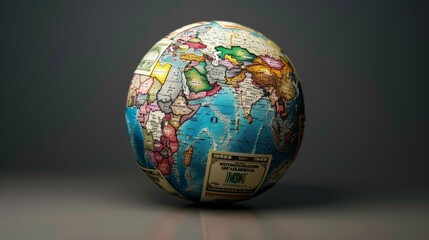 Global Economy: A 3D vector illustration of a globe with different currencies orbiting around it