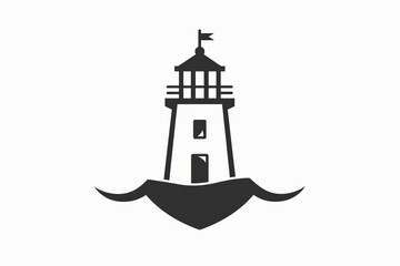 Shield Safe Harbor Lighthouse Wealth logo, simple, flat, vector, black and white, white background - obrazy, fototapety, plakaty
