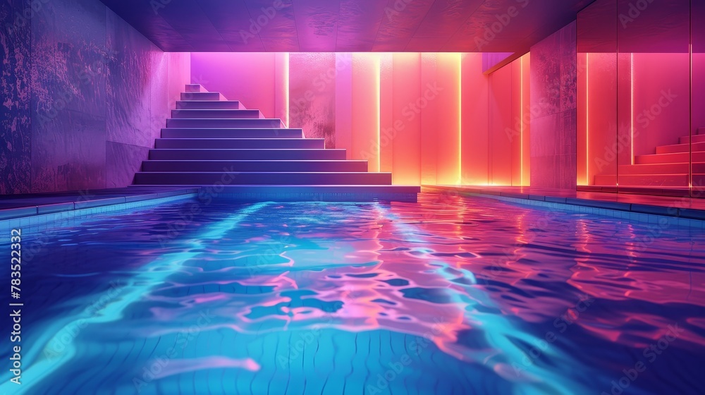 Wall mural Glowing Neon Swimming: A 3D vector illustration of a futuristic swimming pool