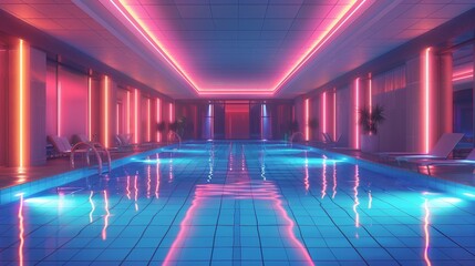 Glowing Neon Swimming: A 3D vector illustration of a swimming pool