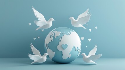 Peace and Unity: A 3D vector illustration of a globe with a heart symbol - obrazy, fototapety, plakaty