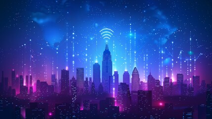 Wireless Technology: A 3D vector illustration of a city skyline