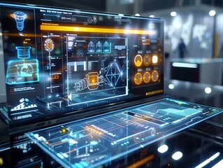 Obraz premium An interactive digital display illustrating the inner mechanics of Ni-63 Betavoltaic Battery technology and its role in the future of energy 