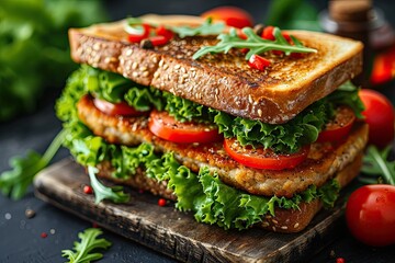 Juicy Sandwich with Bacon, lettuce, tomatoes. for the Menu.