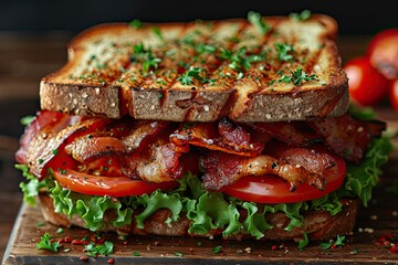 Juicy Sandwich with Bacon, lettuce, tomatoes. for the Menu.