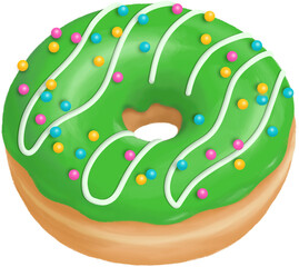 Food Illustration Clipart Green Color Donut Transparent Background