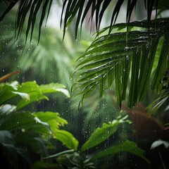 Rainforest landscape in the rain