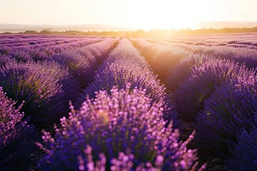 A landscape of a summer sunset on a lavender field.