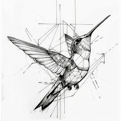 vector, bird, geometric, hummingbird, illustration, drawing, sketch, design, art, line, city, building, old, silhouette, power, symbol