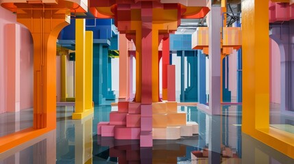 Obraz premium Colorful, inverted architecture takes center stage in an exhibition highlighting structural feats