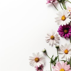flowers on a white background. Place for text, place to copy, layout